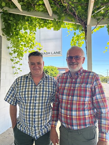 Norm McMurray with Mildura local lawyer, Tony Masterson - Mildura, VIC - December 2024